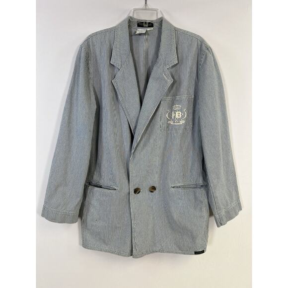 Harve Benard Jackets & Blazers - Harve Benard Vtg 90s Women's Blazer White Blue Striped Nautical Women’s L Cotton
